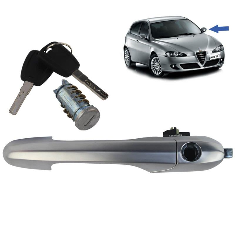 Maniglia Esterna Alfa Romeo 147 Anteriore Sinistra (Lato Guida) Cromata Con Serratura E Doppia Chiave - Compatibile 2000-2010, 3/5 Porte, OEM 156073261